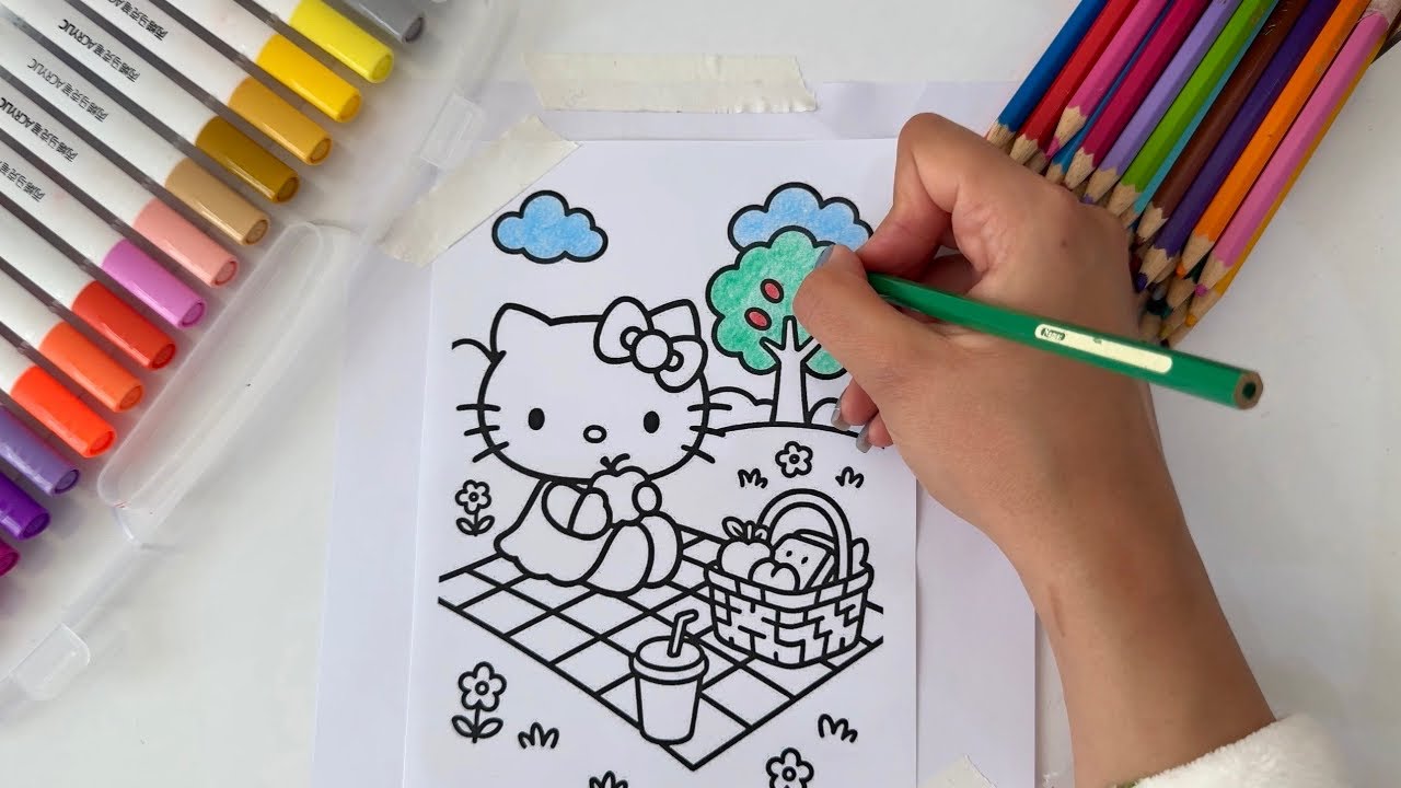 Relaxing ASMR Coloring for Stress Relief | Hello Kitty Art