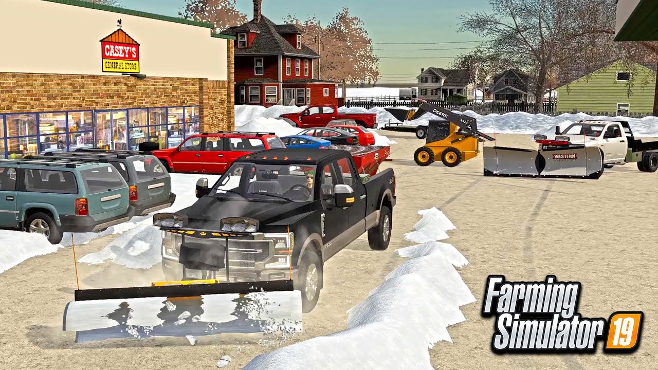 SNOW PLOWING CASEY'S GAS STATION! (& BUYING NEW SKID STEER) | FARMING SIMULATOR 2019