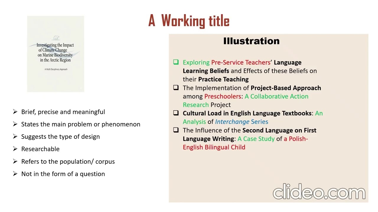 Writing A research Proposal (part 2): The working title (by Prof. Touria Drid)