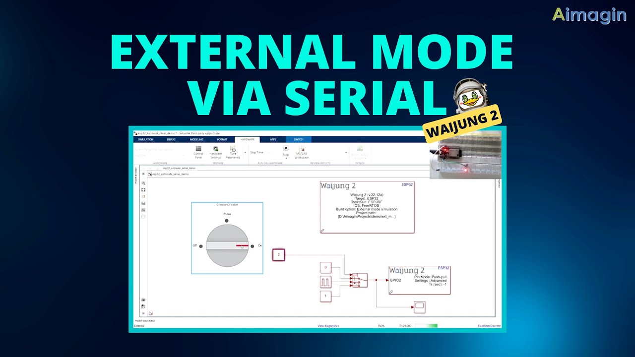 ESP32 + Matlab/Simulink Real-Time Parameter Tuning and Signal Monitoring (External Mode) via Serial