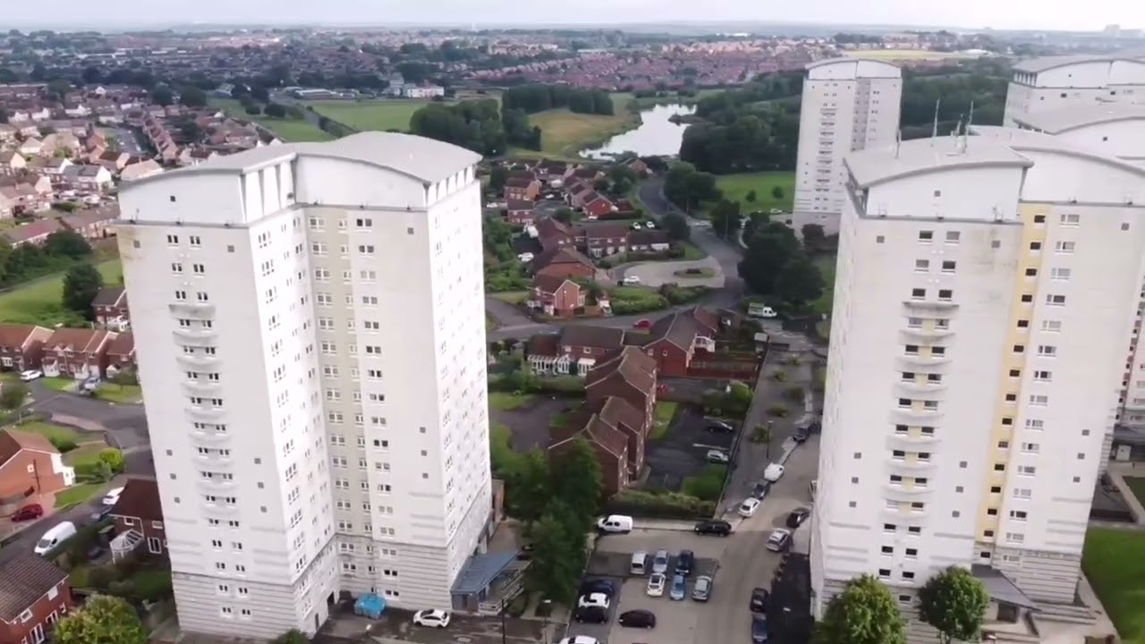 Gilley Law Flats, Sunderland United Kingdom aerial drone view
