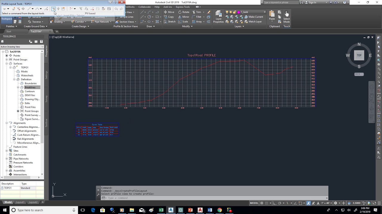 Civil3D2019 Finished Grade Profile