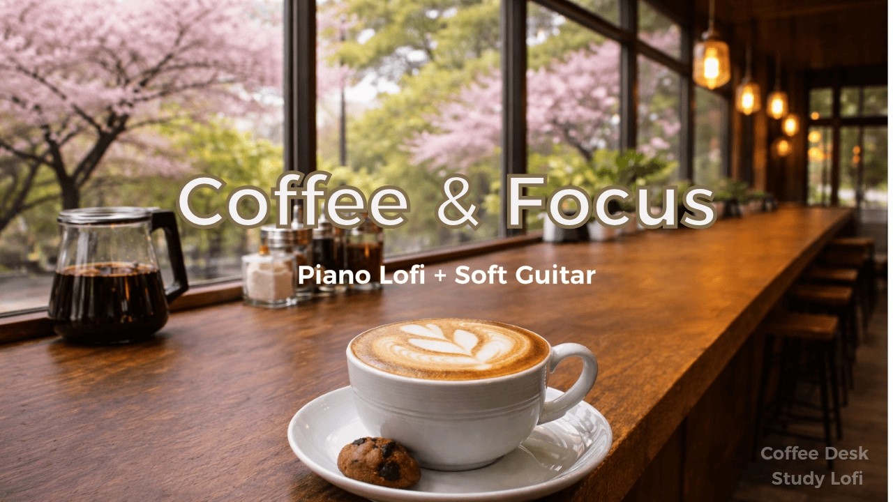 Coffee & Focus ☕ — Piano Lofi + Soft Guitar for Study, Reading, Deep Work (Sunlit Library Café)