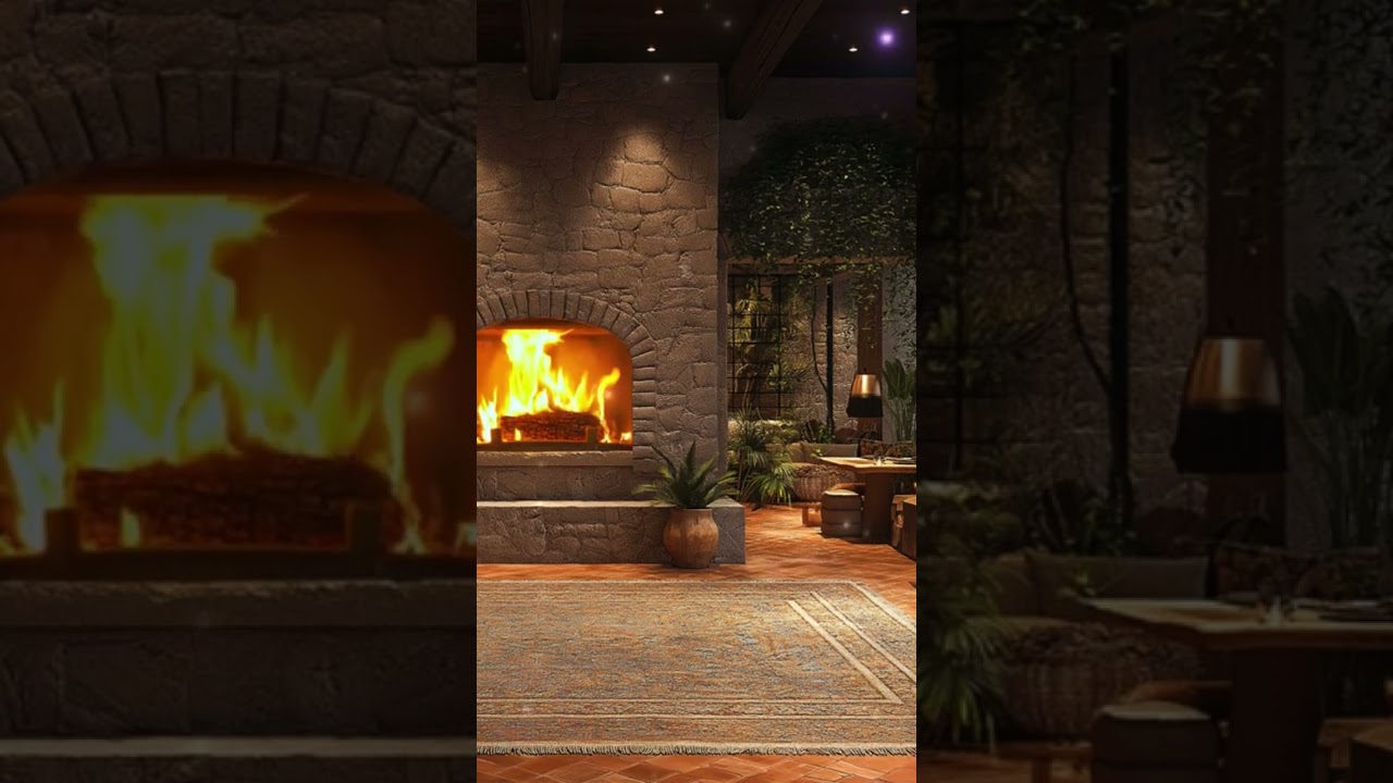 Crackling Fireplace Ambience with relax music #relaxingmusic #focusmusic #snowfallambience