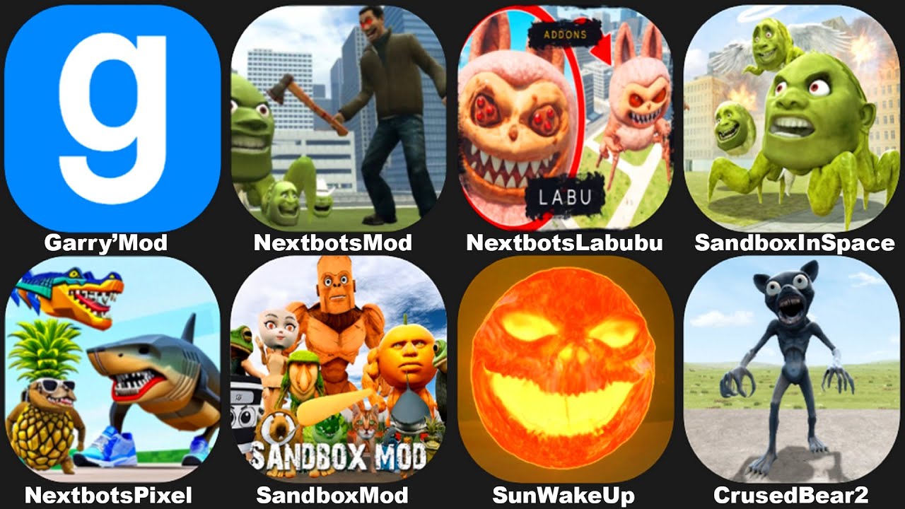 NEXTBOTS IN PLAYGROUND MOD,SANDBOX IN SPACE LIN GANG MELON,CRUSED BEAR,LABUBU,SUN WAKES UP,GMOD