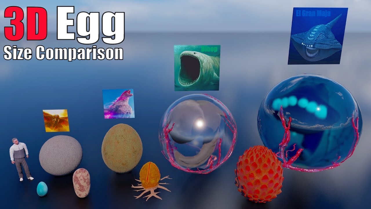 100 Animal, Dinosaur and Sea Monster Eggs 3D Size Comparison