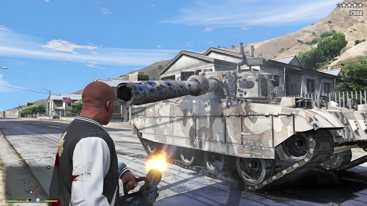 GTA 5 : Fort Zancudo Military Base & Chase Rampage Tank + Five Star Escape