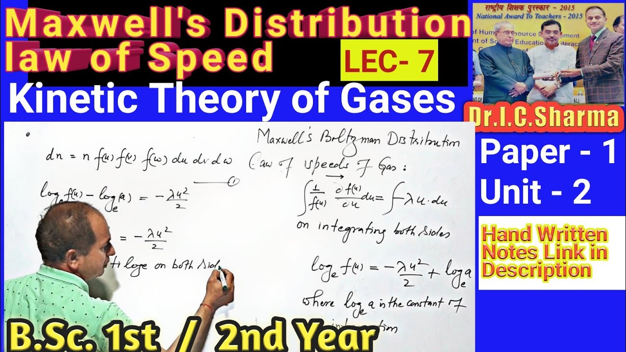 Maxwell's Speed Distribution law for B.Sc. 2nd ||  Maxwell Distribution Law of Speed L-7