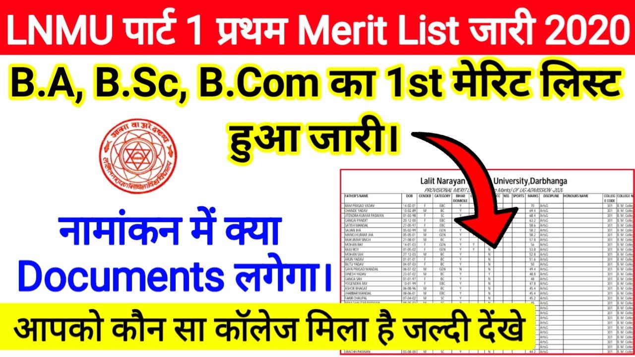 LNMU पार्ट 1 2020  का 1st Merit List जारी | lnmu part 1 merit list 2020 | lnmu first merit list 2020