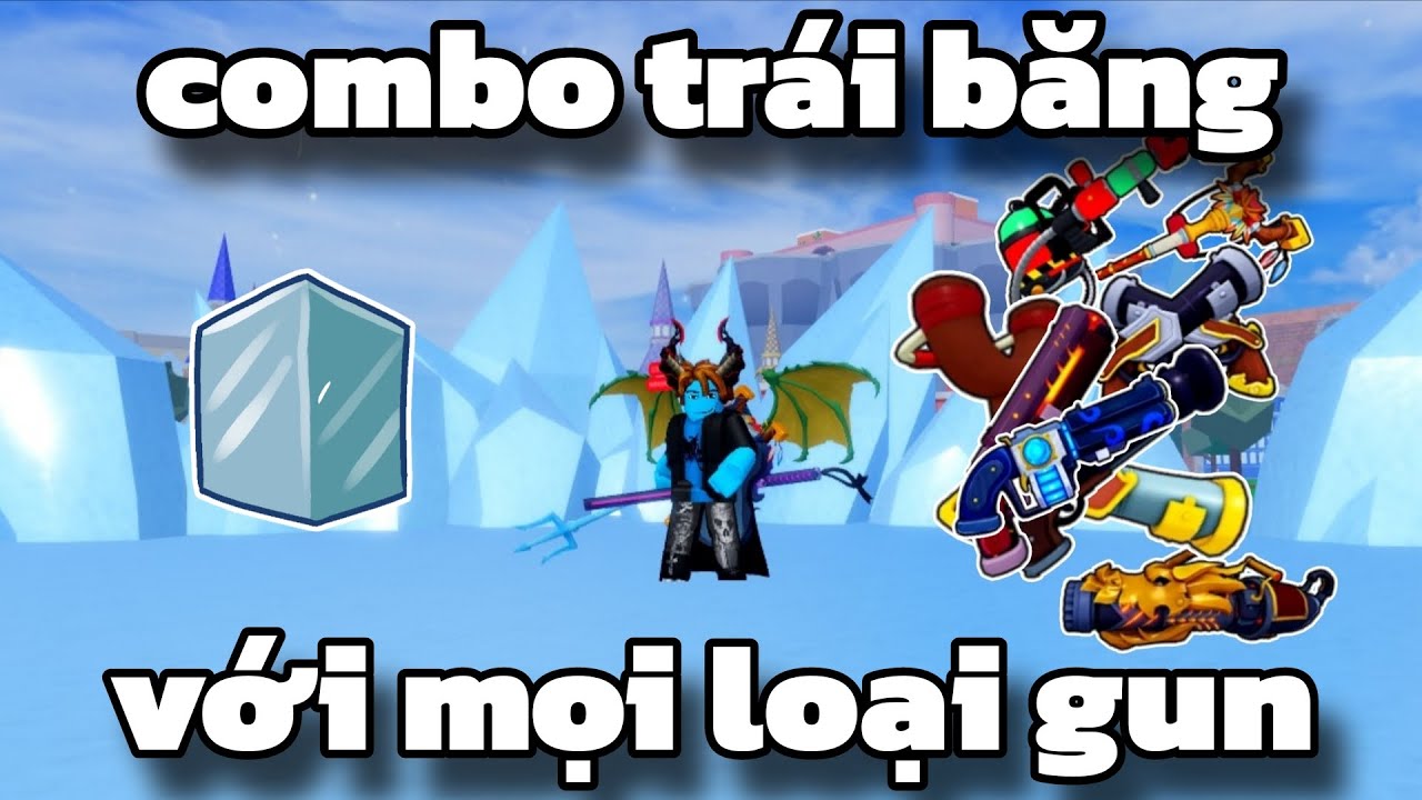 Комбинация ледяных фруктов и всех видов оружия в игре Blox Fruits.