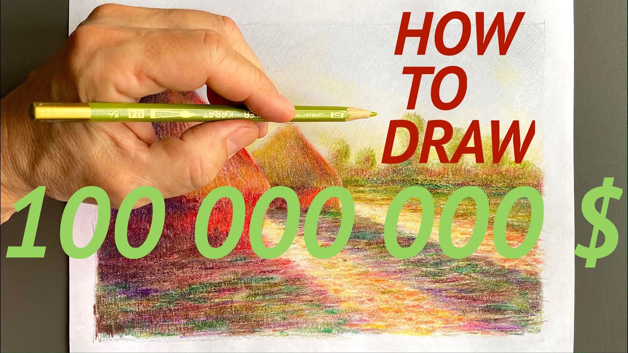 How to draw Claude Monet Haystacks picture / Step by step
