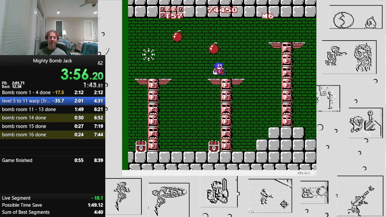 Mighty Bomb Jack. NES speedrun personal best -  8:18