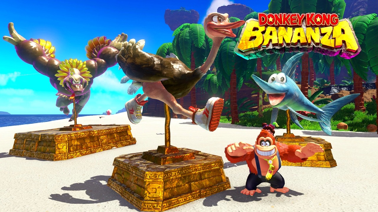 DK Bananza DLC - Expresso & Ostrich Bananza Statues (9,999,999 Max Score)