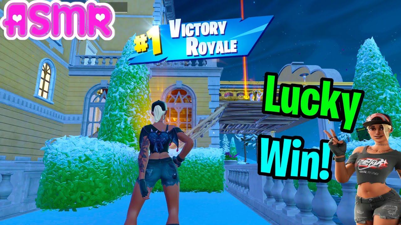 ASMR Gaming 🍀 Fortnite Lucky Solo Win Relaxing Gum Chewing + Controller Sounds Whispering 🎧