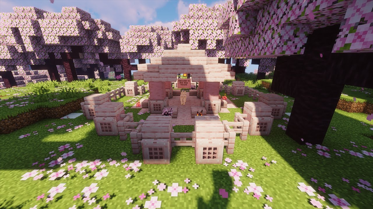 Minecraft | How to build a beautiful dog house with a cherry tree