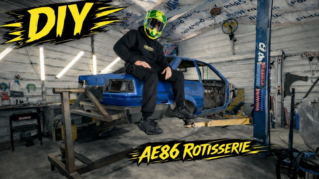 DIY AE86 Rotisserie from scrap Harbor Freight engine hoists how-to
