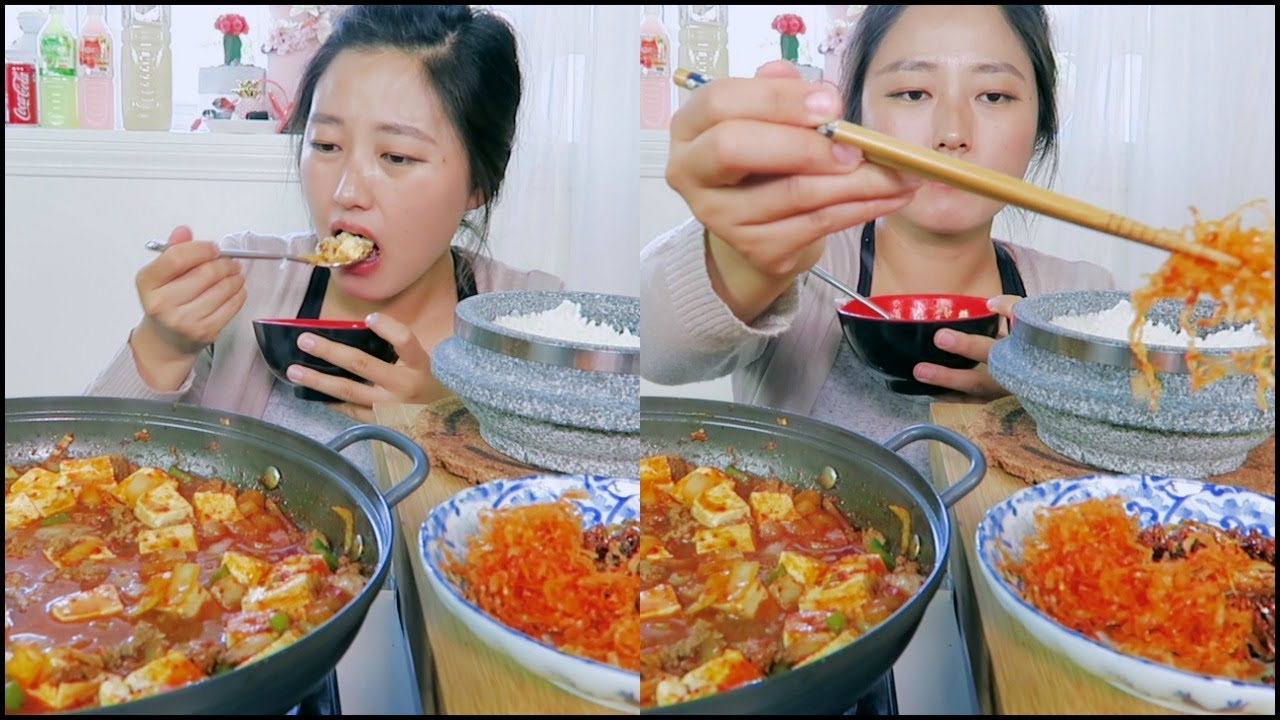 Mapo Tofu Mukbang ft. ground beef and Toban djan