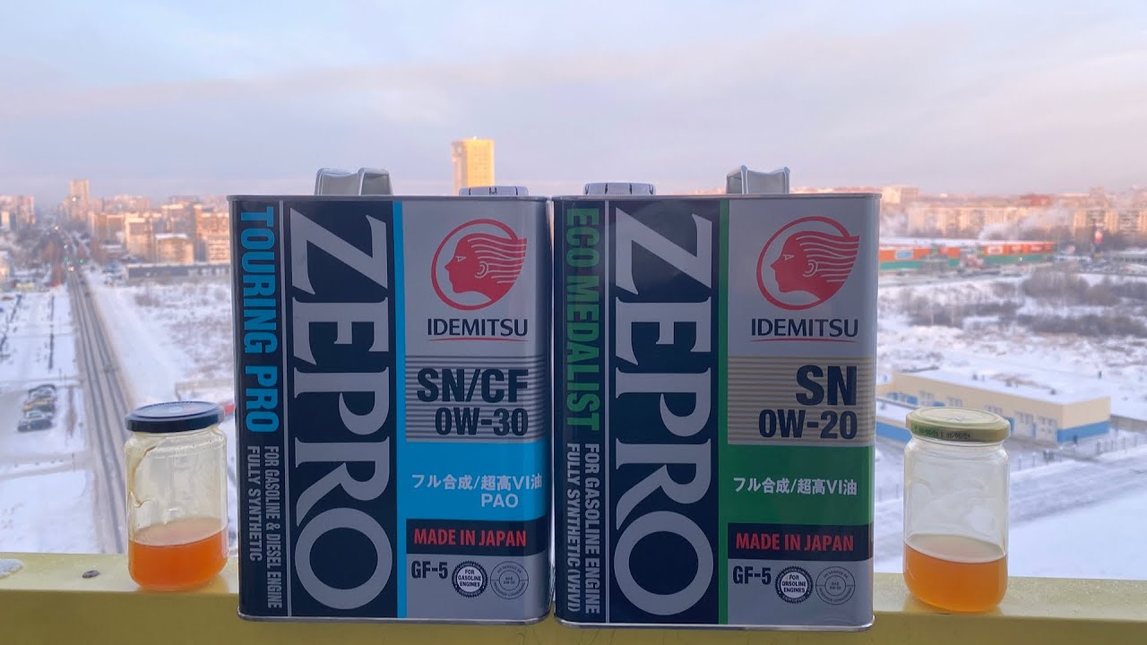 Визуальное сравнение текучести масел IDEMITSU ZEPRO 0W-20 VS 0W-30 при -26&deg;C
