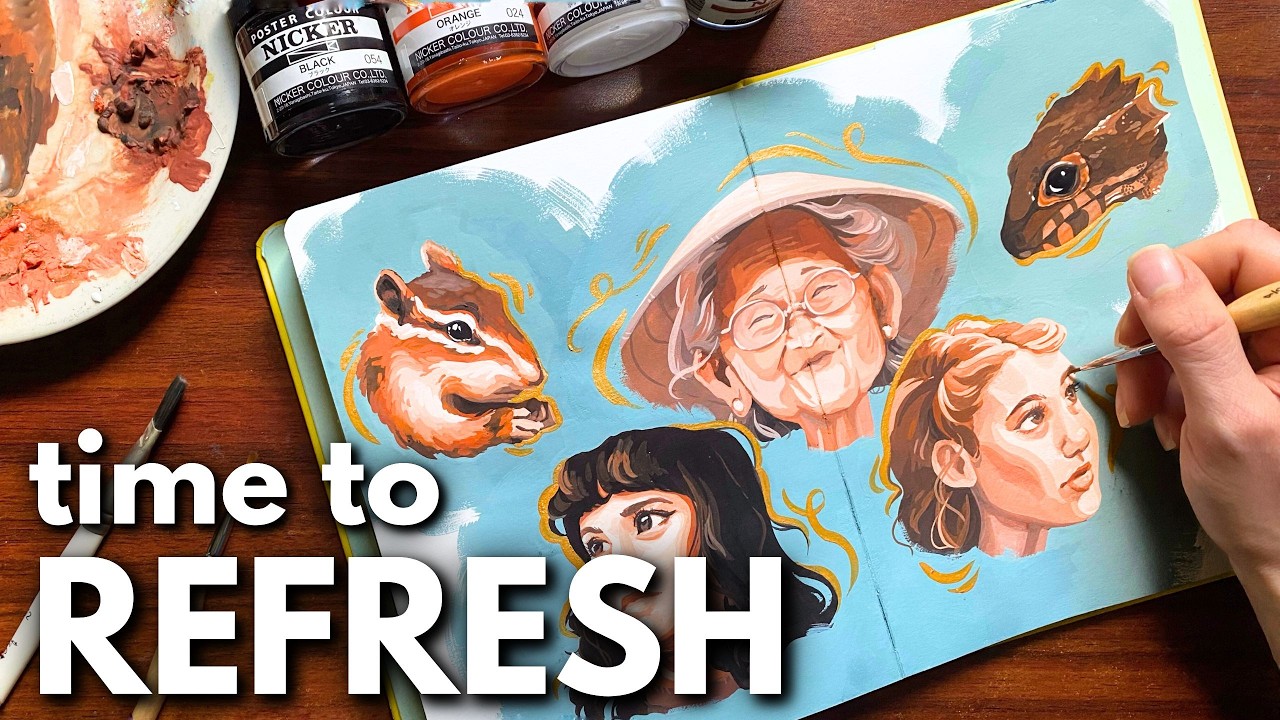 The Mid-Year Check-In You NEED to Finish Out the Year JOYFULLY + gouache portrait sketchbook spread