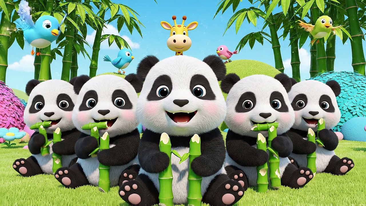 Cinco Pequeños Pandas Bebés Comen Bambú | Canción Infantil de Animales y Nutrición