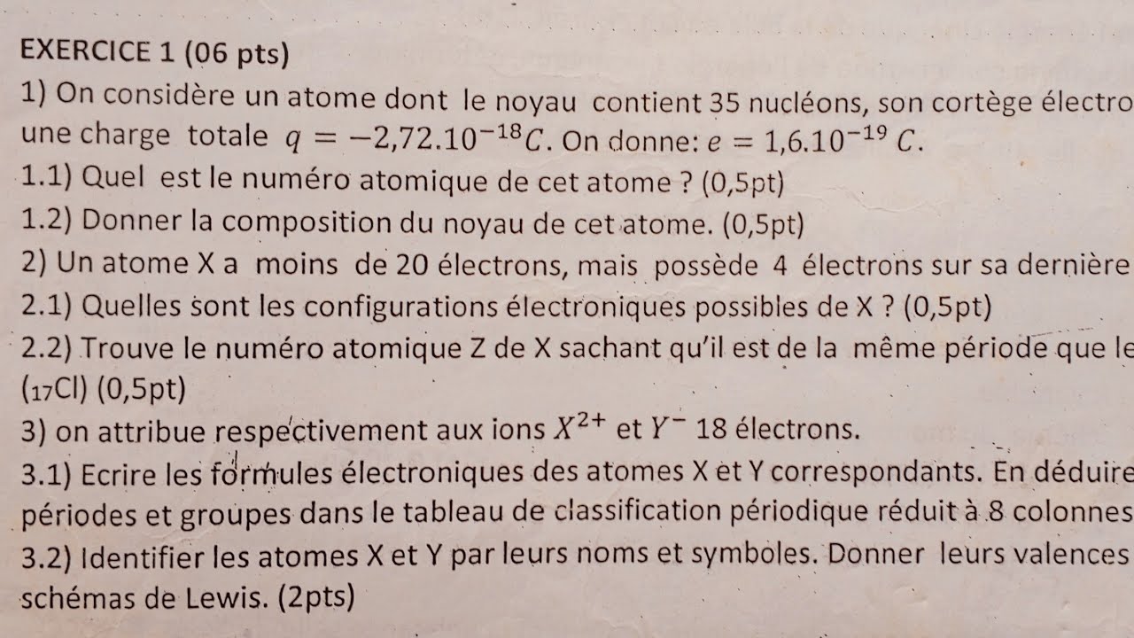 Exercice corrigé sur la structure de l'atome 2ndeCD