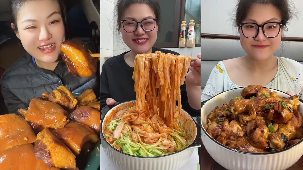 Yummy /Eating Challenges 🤤 Pork belly Spicy noodles 🍜😋 fired chicken 🍗#mukbang #food #porkbelly #eat