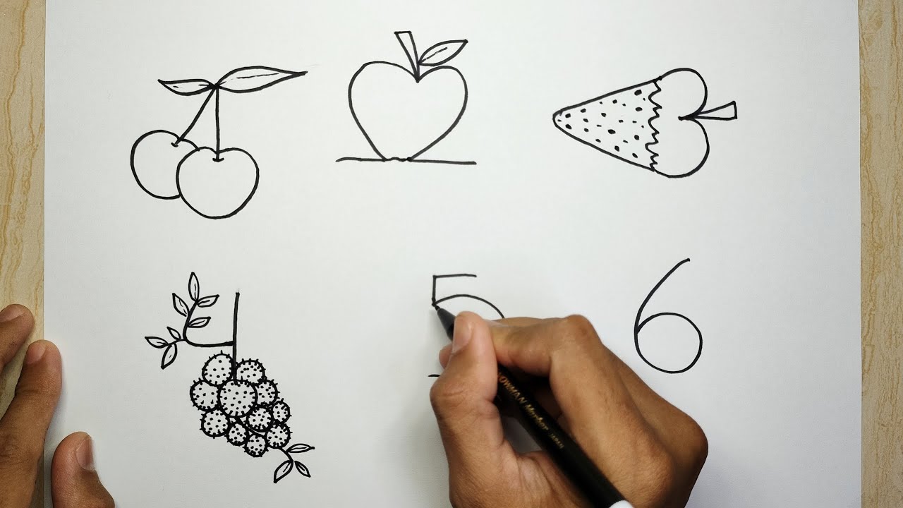 Cara menggambar buah buahan dari angka
