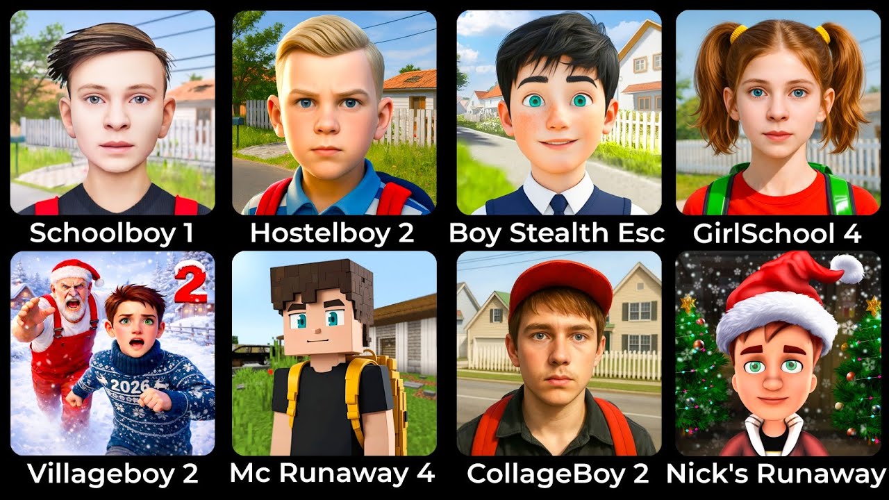 Schoolboy Runaway Squid, Nick's Escape 2, Schoolboy Vill: 2, Boy Stealth Escape, Evil Neighbors 2