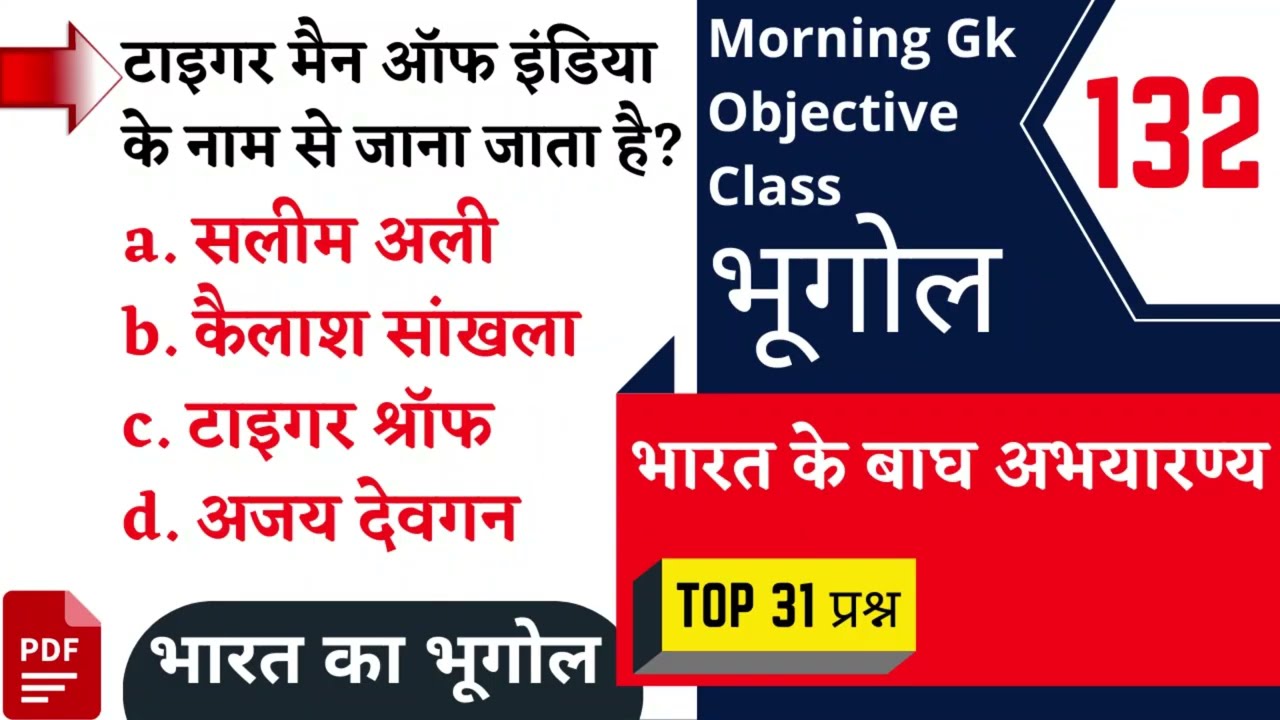 Lucent Gk | भारत के प्रमुख बाघ अभयारण्य | भारत का भूगोल | Morning Gk Objective Class 132