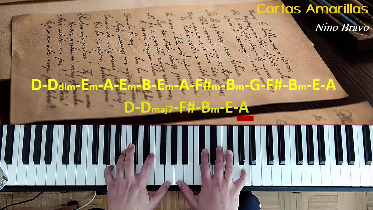 Cómo tocar la canción Cartas Amarillas. Nino Bravo. Acordes en Piano