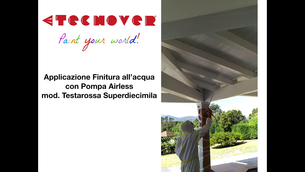 Applicazione a spruzzo di Finitura all'acqua per legno con Pompa Airless TECNOVER mod. TR10000