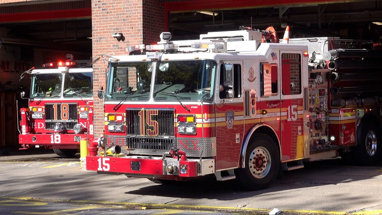 FDNY Engine 15, Tower Ladder 18 & Battalion 4 Responding