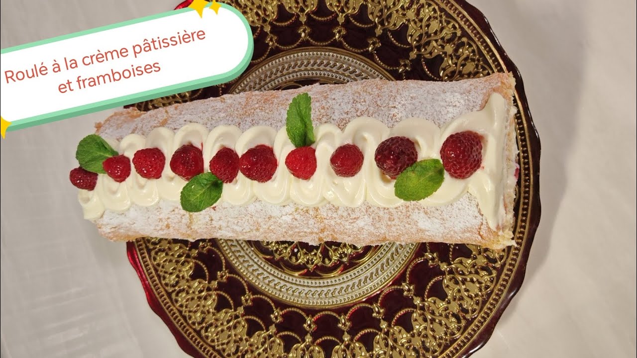 Roulé à la crème pâtissière et framboises, délicieux et facile suivi juste les étapes☺️#حلويات_العيد