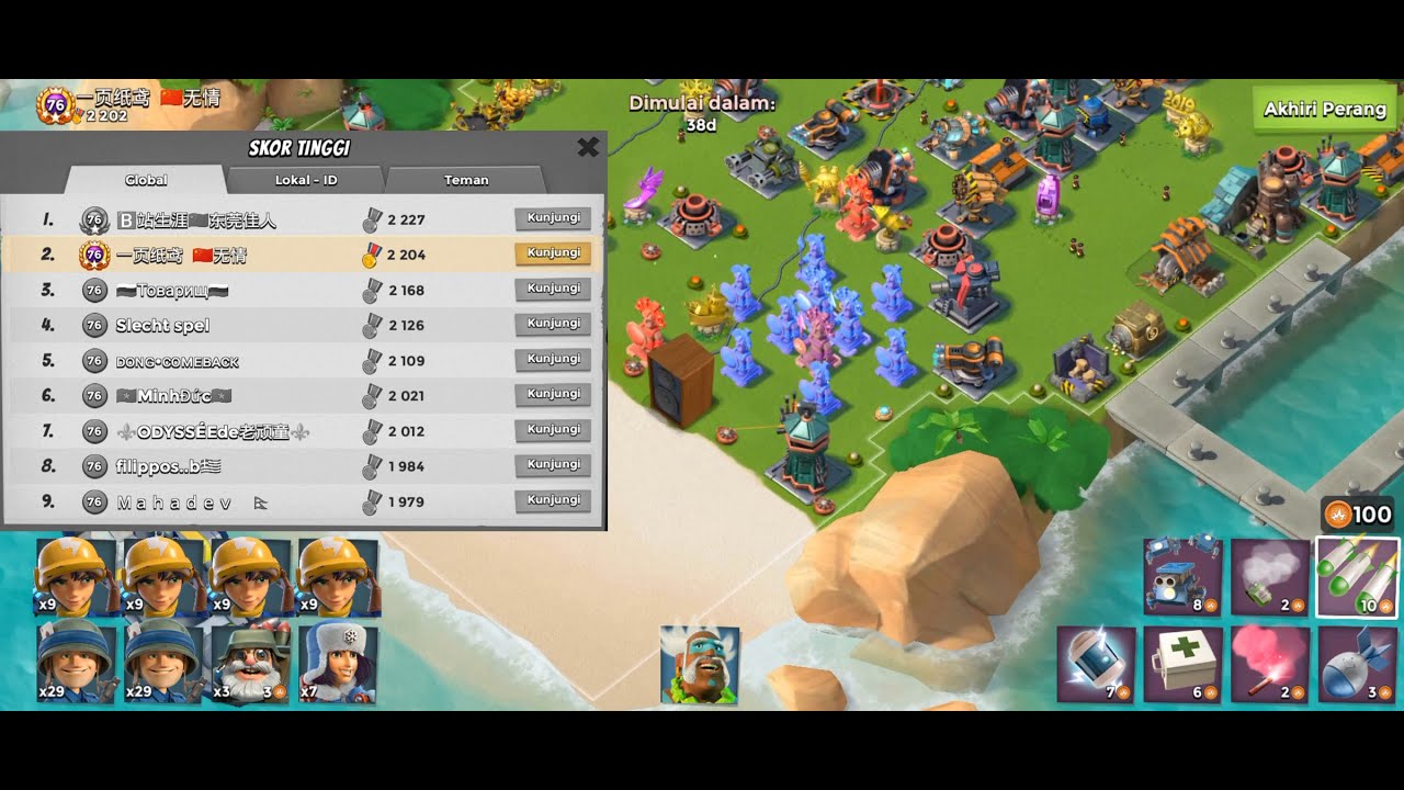 [LIVE HIT] BOOM BEACH SMOKEY LASER RANGERS VS GLOBAL NO 2 WITH 9 ICE STATUES BOOSTED | 2202 VP | #14