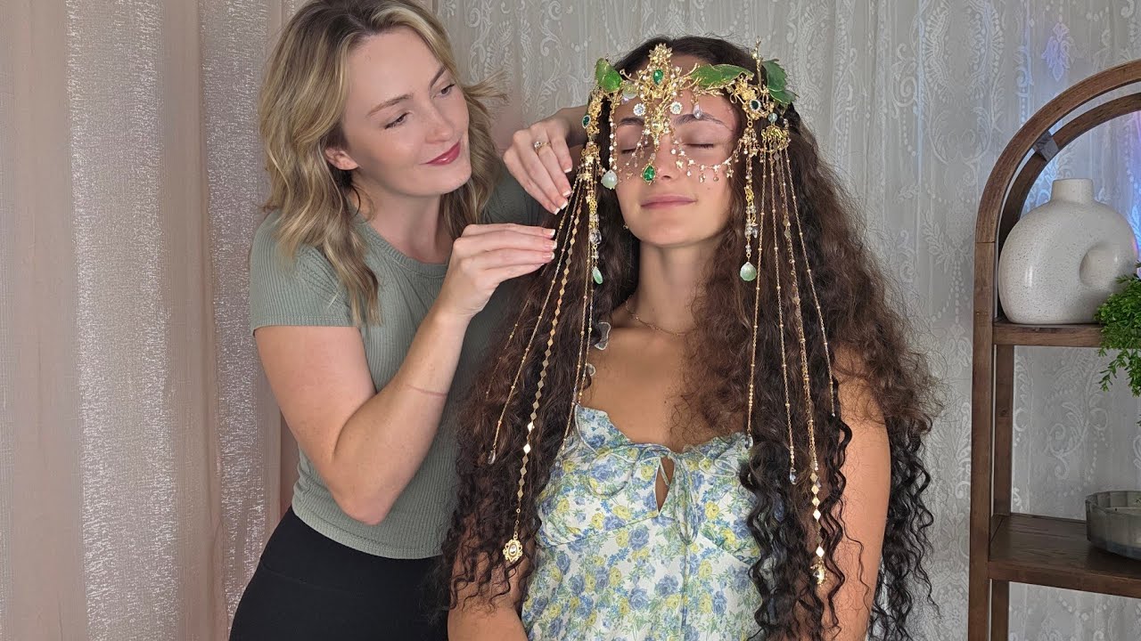 ASMR Perfectionist Renaissance Long Curly Hair Extensions With Butterfly Fairy Elf Crown & Earrings