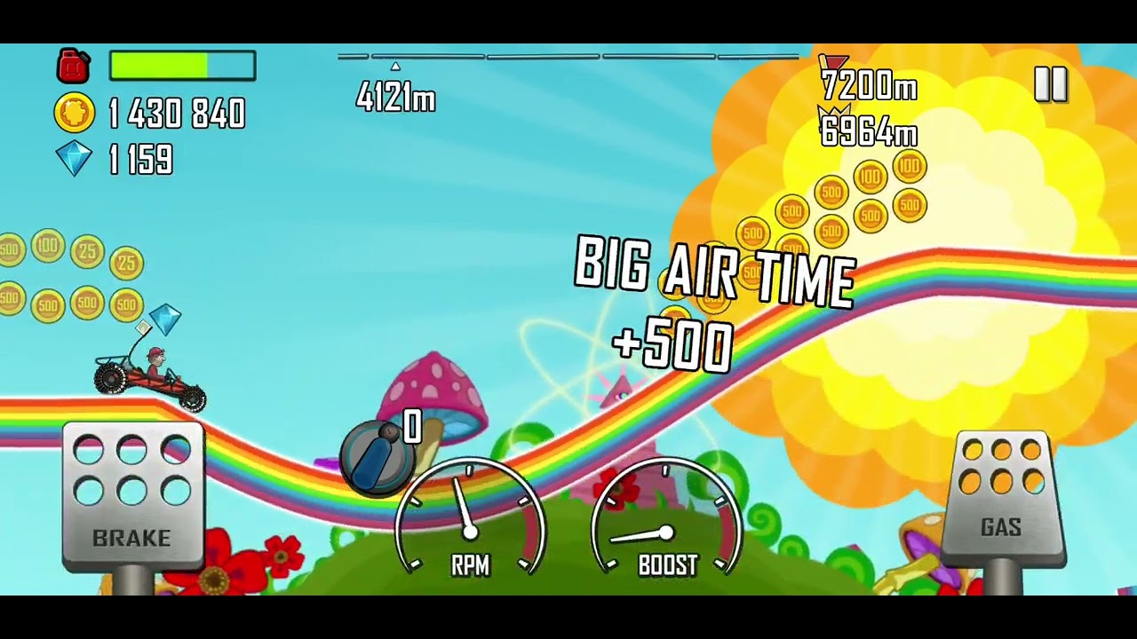Hill Climb Racing 1.52.0 (60 fps): Dune Buggy + Rainbow 7720m (full run)