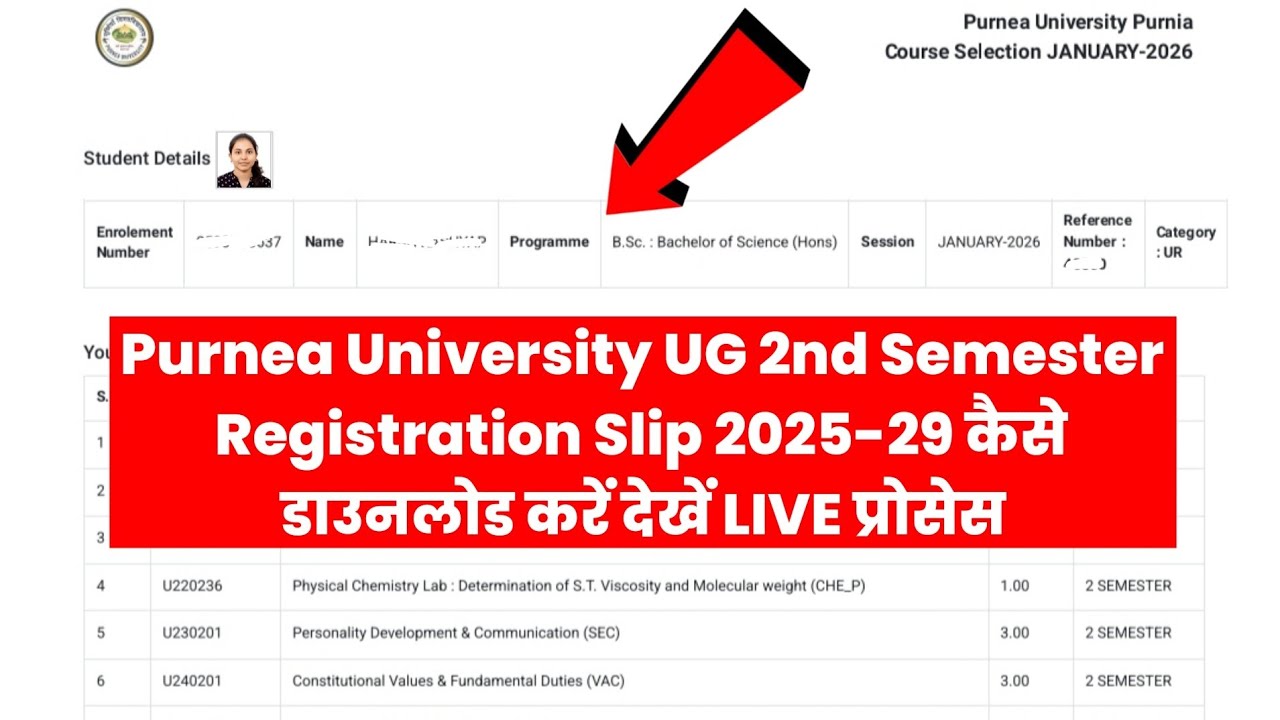 Purnea University UG 2nd Semester Registration Card 2026 kaise download Karen | Purnea University