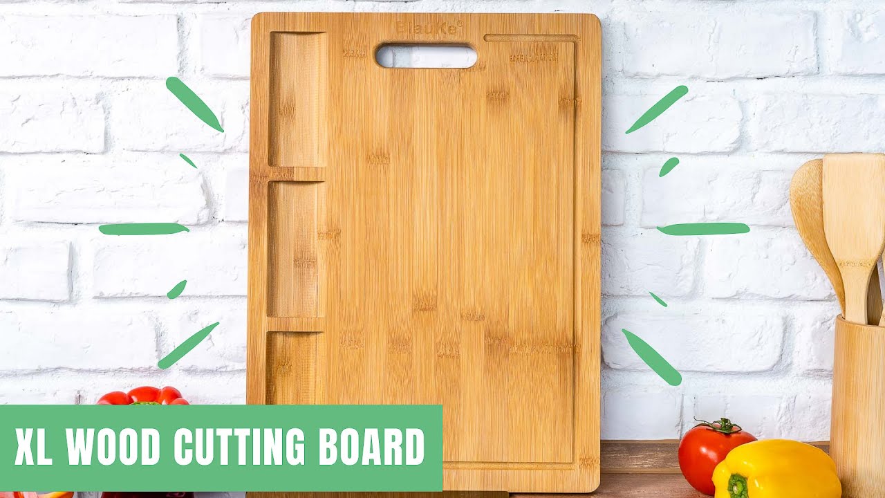 Large Bamboo Cutting Board with Juice Groove & Built-in Compartments