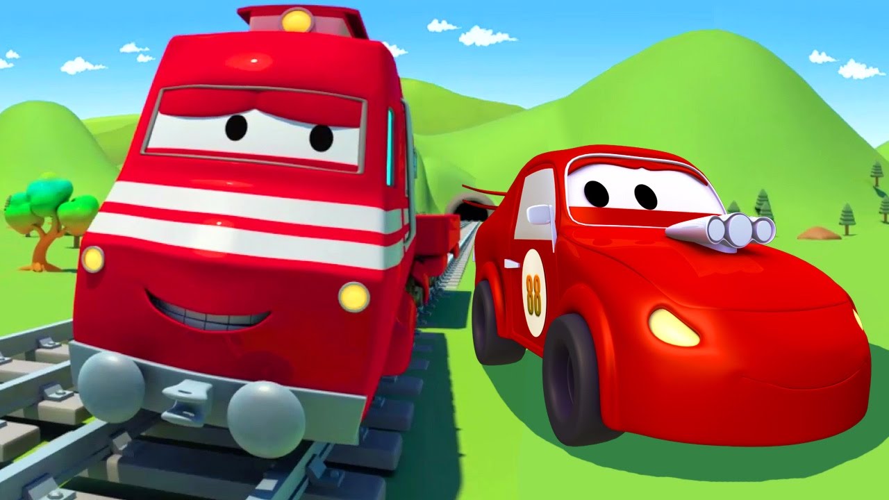 Troy o Trem e o Carro de Corrida Vermelho na Cidade do Carro | desenhos animados