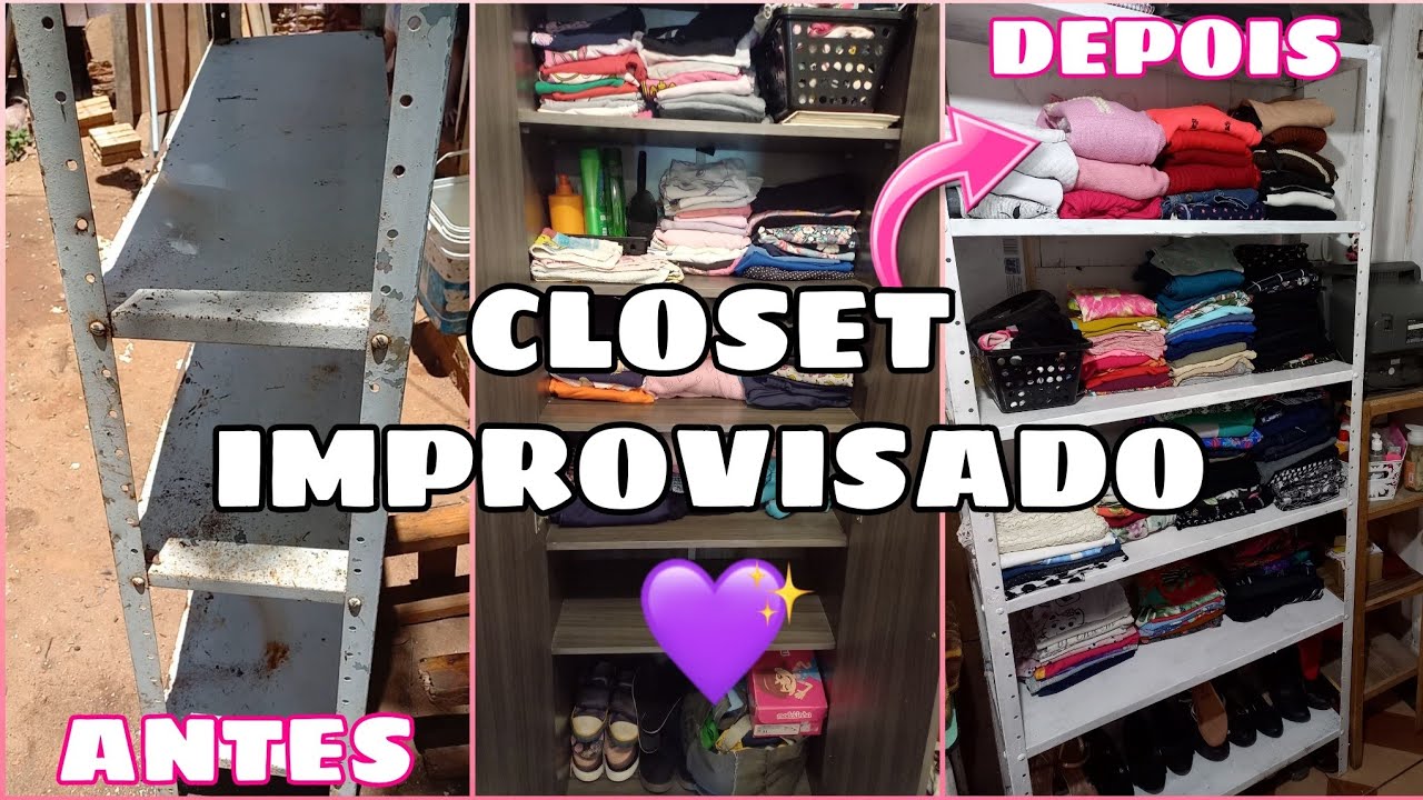 REFORMA DA PRATELEIRA 🤗 • organização das roupas por cores 💜