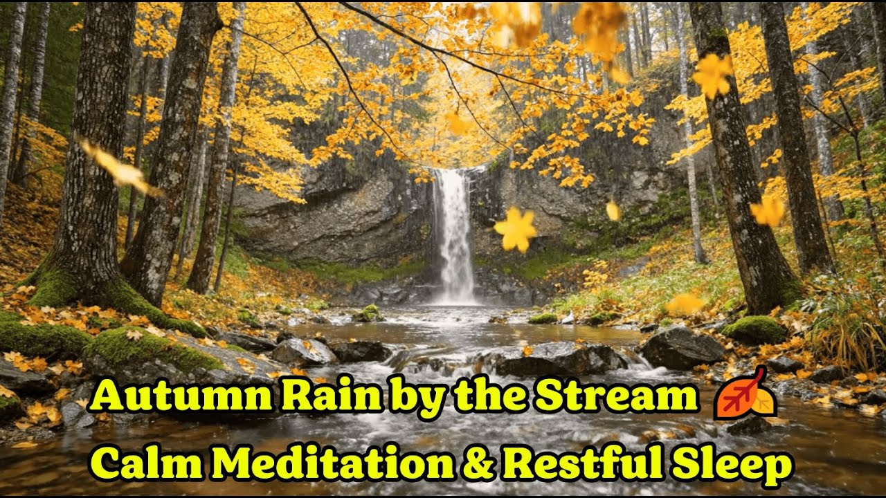 Autumn Rain by the Stream 🍂 Calm Meditation & Restful Sleep. #RainyPiano&ZenMusic