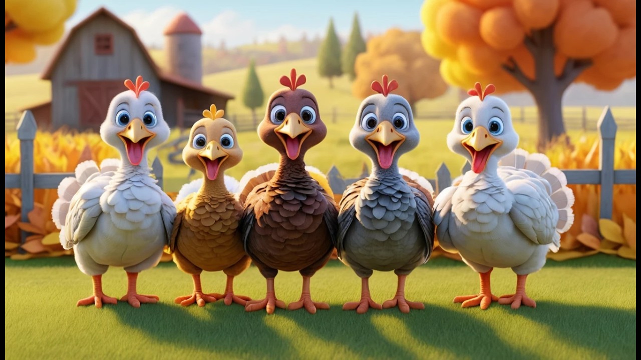 Five Little Turkeys Gobble Gobble Gobble | Thanksgiving & Counting Song for Kids