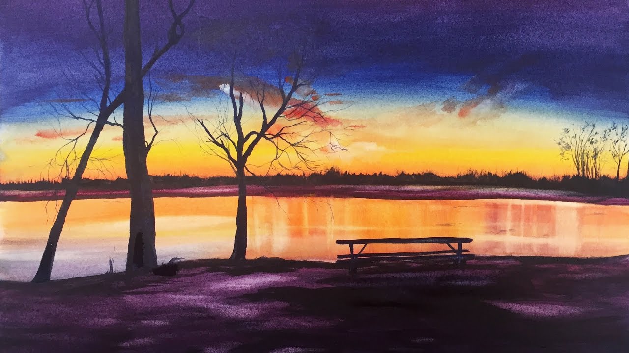 Watercolor Evening in the Park Painting Demonstration