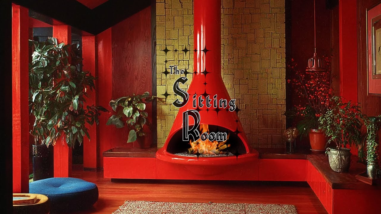 Vintage Mod Red Fireplace (2 Hours) | Retro Lounge Ambience & Cozy Background Atmosphere - 4k