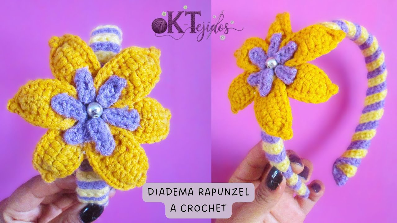 Diadema de Princesa a Crochet: Paso a paso ☀️💜 (Inspiración Rapunzel) #crochet #tejer 