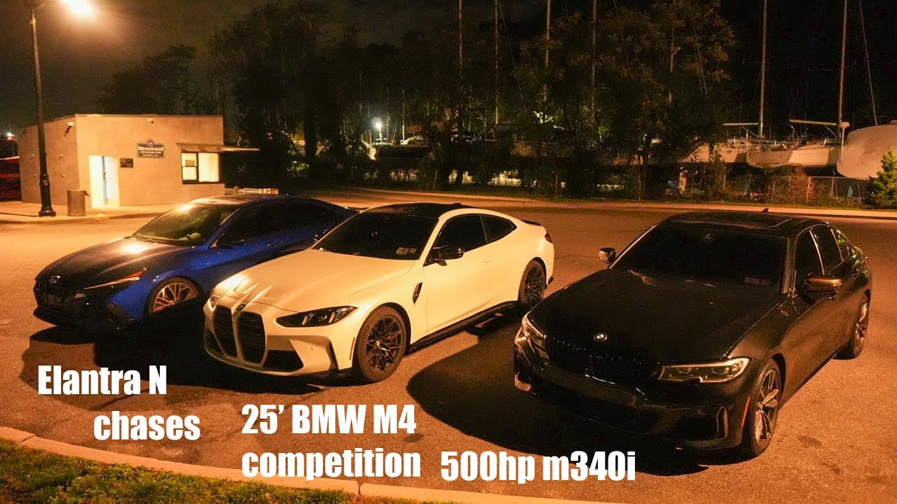 Elantra N cruising with a G82 M4 and a G20 M340i (GoPro died and its all shaky camera footage)