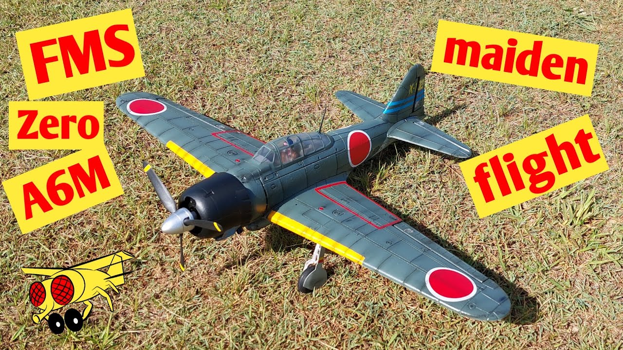 FMS A6M3 ZERO V2 800MM Maiden Flight with Gyro RC plane Japanese war bird