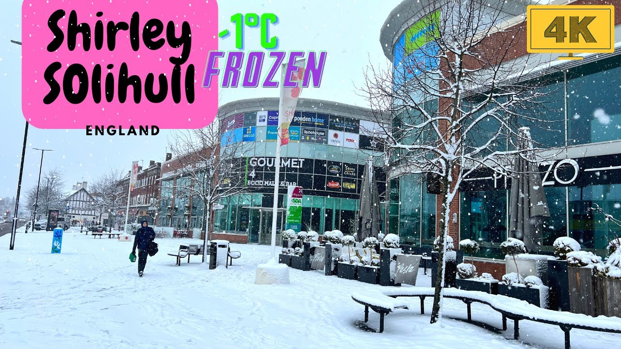 Freezing Shirley Solihull High Street Walking under heavy snowfall 09/03/2023
