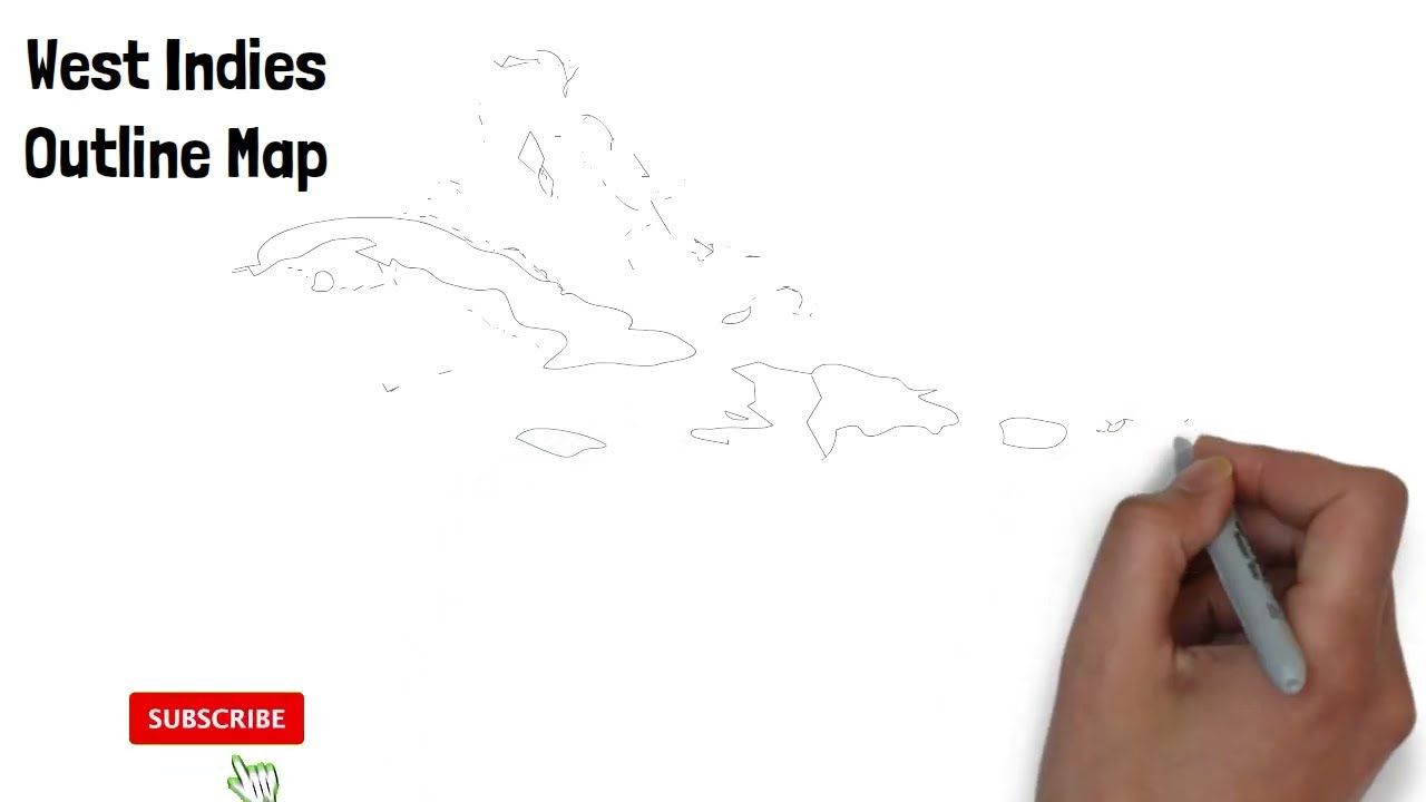 West Indies Map Outline / Caribbean Sea Countries Map / How to Draw West Indies Map by Location