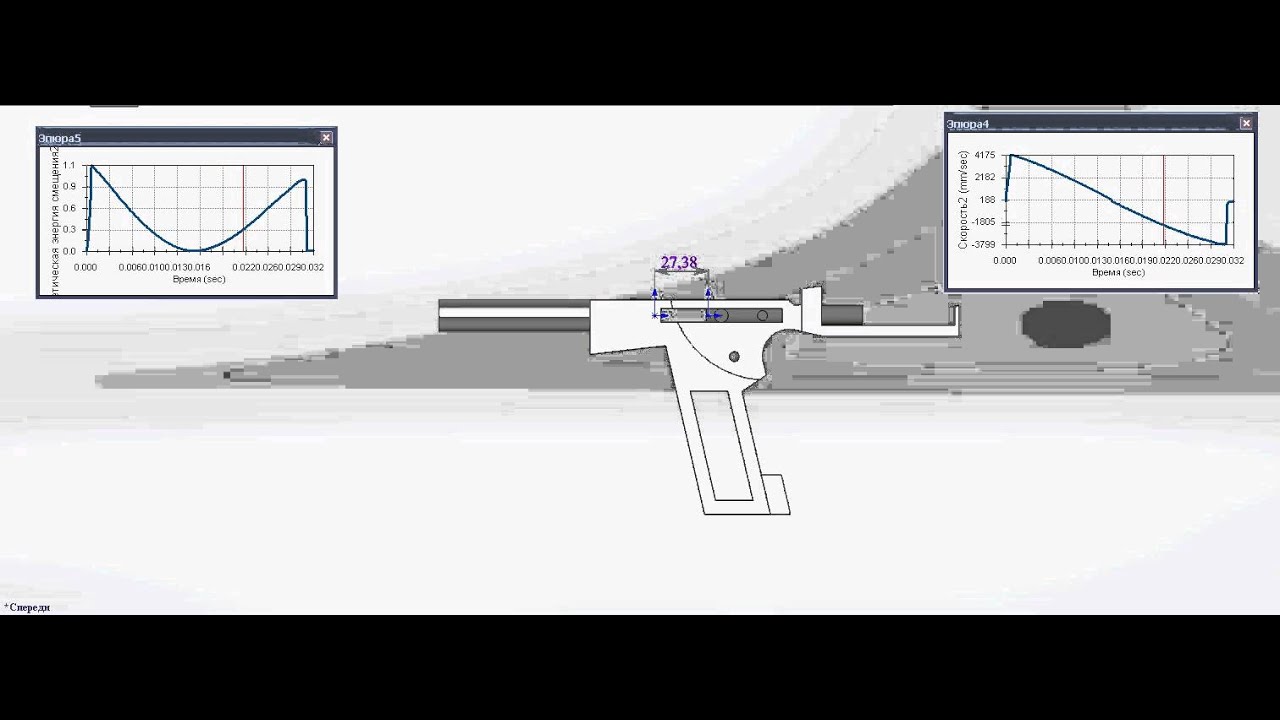 .22 LR dynamic analysis of blowback system. Mass of bolt 130 g.